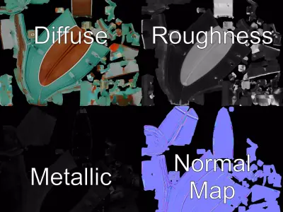 Vintage Turquoise Boat model pack Low-poly 3D model