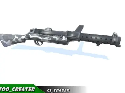 SMG-Machine Gun World War Machine low poly 3d model Low-poly 3D model
