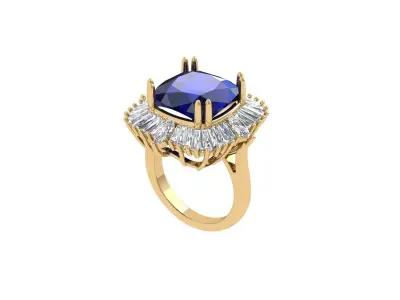 Cushion Solitaire Art deco Ring 3D print model 10