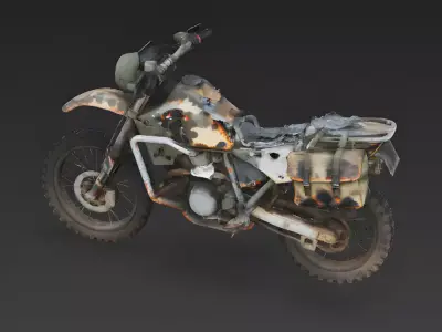 Realistic Destroyed Military Motorcycle 3d model Low-poly 3D model