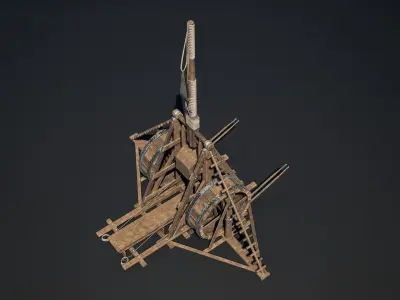 Medieval Siege Weapon - Long Trebuchet Low-poly 3D model