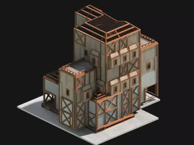 Medieval Low Poly Building  Castle Wooden Village Stone House 10 Low-poly 3D model