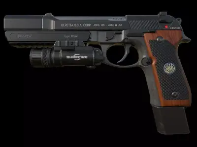 Berettam9 handgun with extended mag and muzzle - Low Poly Low-poly 3D model