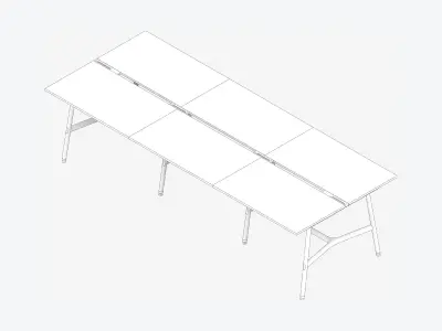 Desk - Timberline - Workstation - Dbl - Side - 6 - Person - High Low-poly 3D model
