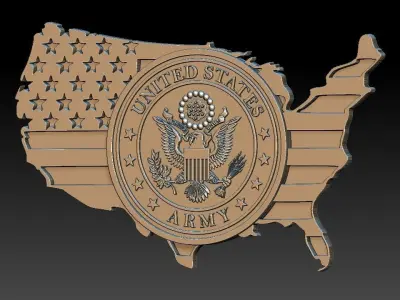 USA United States Map and Army Eagle 3D STL Model for CNC 3D model