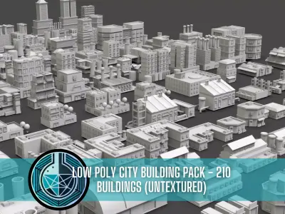 Low Poly City Buildings Pack Of 210 - Game Ready - Untextured  3D model