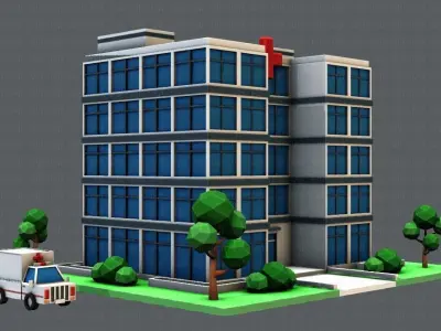 Hospital Building Low-poly 3D model purchase