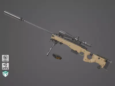 Sniper Rifle 03 Sandal Rigged All PBR Unity UE Textures Low-poly 3D model