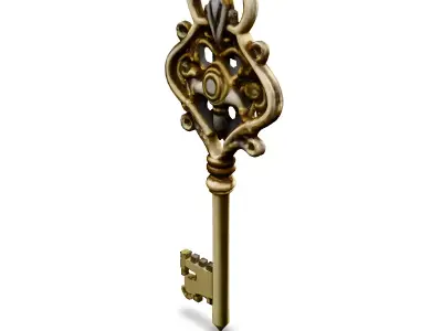 Ornate Gold Key 3D Model Low-poly 3D model