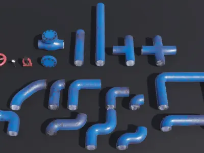 Modular Pipe Elements Low-poly 3D model