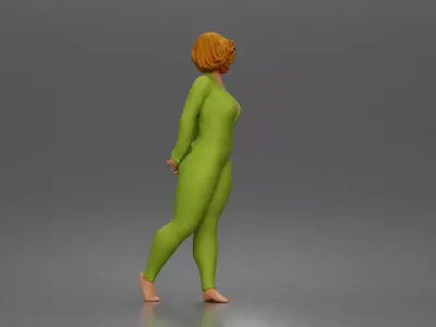 Woman walks away glancing back wearing romper pajama 3D print model