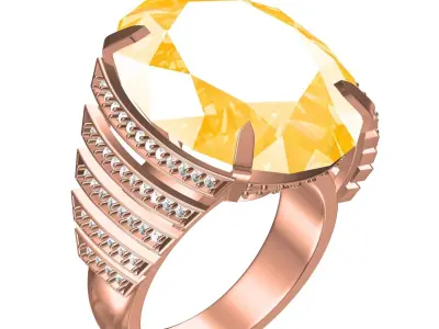 Antique Yellow Sapphire Cocktail Ring for Women 3D print model