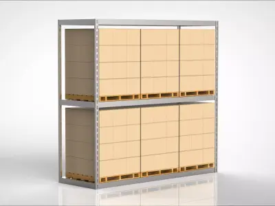warehouse metal shelving rack with boxes 3D model