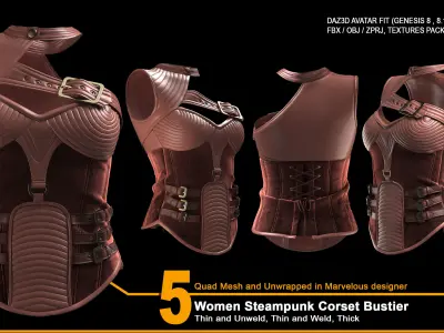 Women Steampunk Corset Bustier - ZPRJ-FBX-OBJ Files 3D model