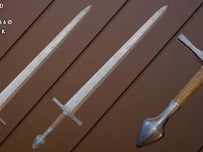 Medieval one-handed swords pack Low-poly 3D model