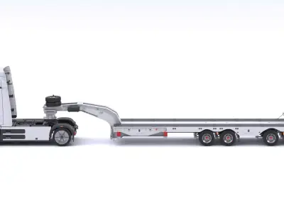 Electric Truck with Low Loader Trailer 3D model