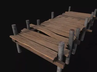 Old Wooden Row Boat Dock Low Poly Game Ready  Low-poly 3D model