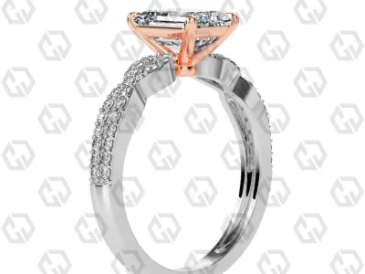 Ring 143 Emerald shape twisted shank pave set ring 3D print model