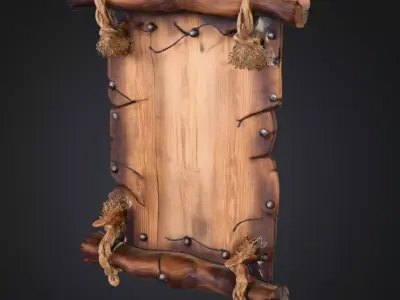 Wooden Tavern Sign Board 3D Model Stylized Game Prop Asset Low-poly 3D model