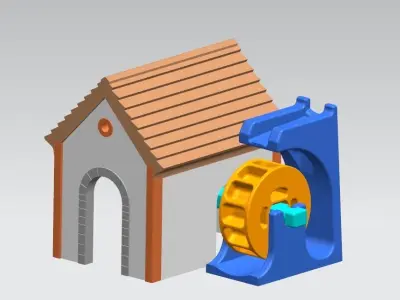 Waterwheel machine tool with gears and wheels 3D model