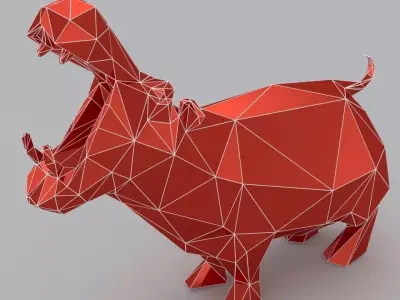 hippo lowpoly 3D print model polygonal animal Low-poly 3D model
