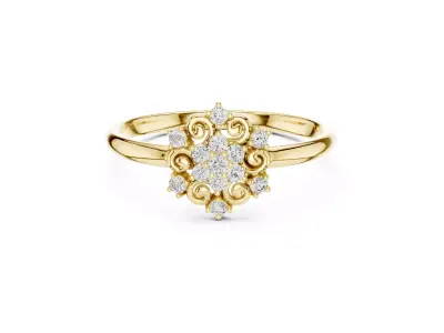 Jewelry Vintage Filigree Halo RD Brilliant Diamond Floral Ring 3D print model