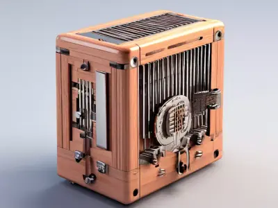 Steampunk Wooden Mechanical Device Low-poly 3D model