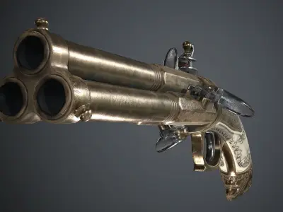 Flintlock Pistol Golden Eagle - Model and Textures Low-poly 3D model