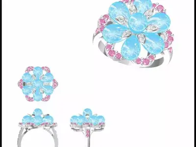 JCD Format Antique color stone rings jewellery files for sale 3D print model