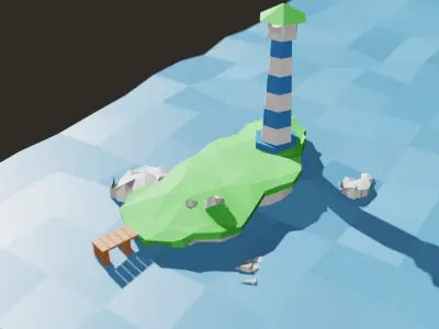 island with a lighthouse 3D model