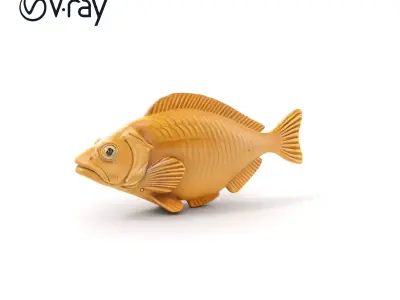 Realistic Wooden Fish Sculpture D Model Pack Low-poly 3D model