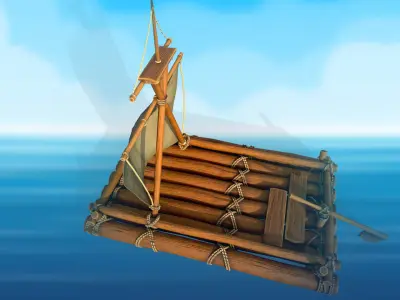 Wooden stylized raft PBR low-poly game ready Low-poly 3D model