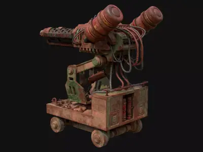 Flamethrower Turret-1-Rusty-Green 3D model