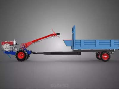 TWO WHEEL TRACTOR TRAILER TROLLEY LOAD CARRIER TRANSPORT BED CAR 3D model