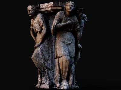  ancient column top part sculpture figures PBR photogrammetry Low-poly 3D model