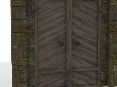 medieval wooden gate 02  3D model