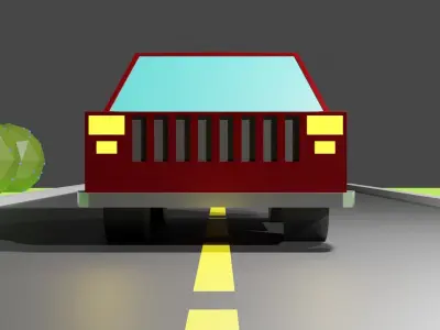 Low Poly car driving on road 3D model