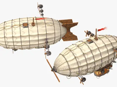 vintage airship high-poly textured 3D model