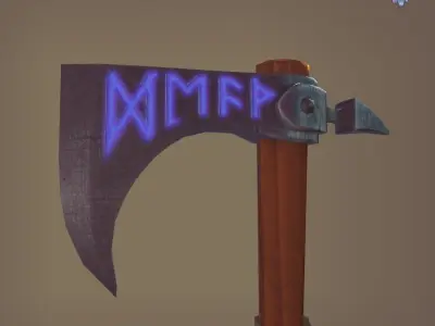 Axe engraved with runic inscriptions Low-poly 3D model