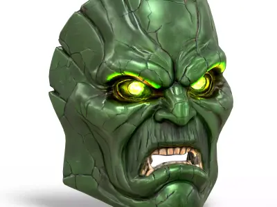 Giant Beast Mask Green Skin Texture with Glowing Eyes 3D model