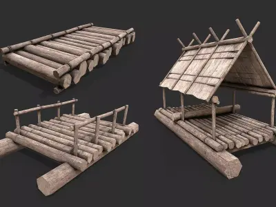 Medieval Environment Props 13 Rafts Pack Low-poly 3D model