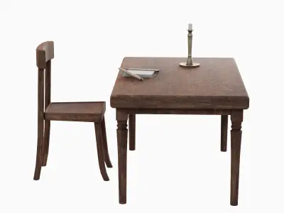 Old Table Set 05 Low-poly 3D model