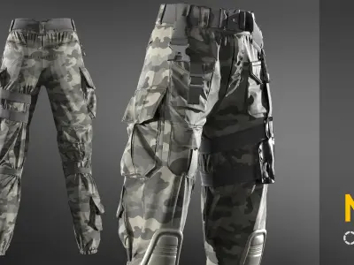 Military trousers - pants  Marvelous designer project and OBJ 3D model