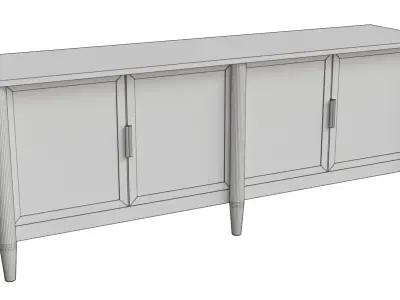 Wood And Cane Media Console Low-poly 3D model