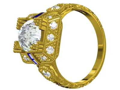 Antique Art Deco Sapphire Diamond Engagement Ring 3D print model