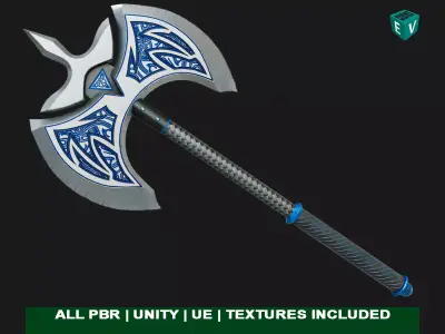 Battle Axe 04 All PBR Unity UE Textures Included Low-poly 3D model