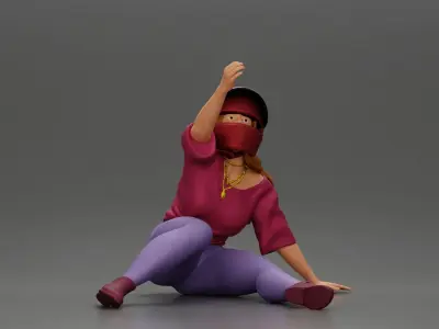 Biker Girl in a helmet who fell off a motorbike being helped 3D print model