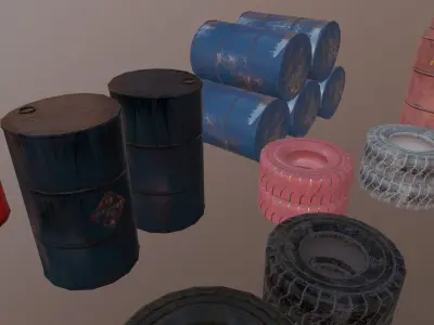 Barrels and treys kit  Low-poly 3D model