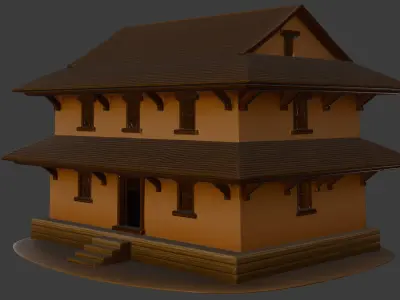 Traditional Asian Two Story Village House PBR Game Ready 3D Model