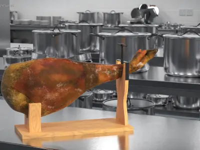 Ham Leg on Wooden Carving Stand 3D model